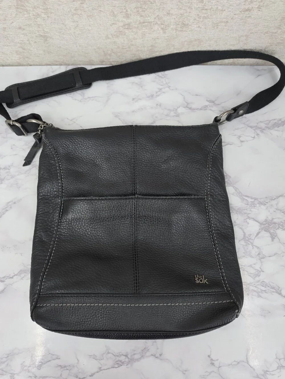 The Sak Lucia Black Pebbled Leather Crossbody Bag Purse Handbag - Picture 3 of 14